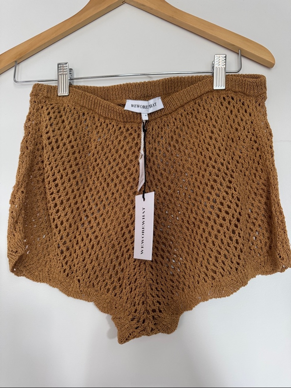 WeWoreWhat Crochet High-Rise Shorts in Camel Brown